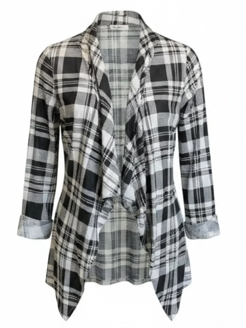 New York Laundry Plaid Duster Cardigan L Black & White L #18J‎